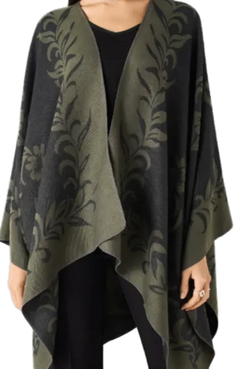 Printed Asymmetric Open Front Poncho Shawl