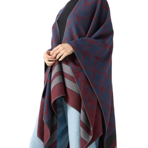 Striped Asymmetric Poncho Shawl