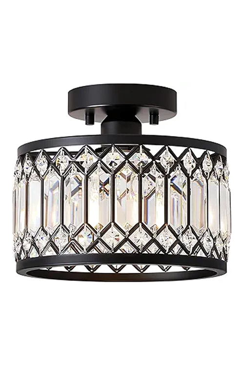 Pevfah Crystal Black Ceiling Light, Modern Semi Flush Mount Ceiling Lighting Fixture, Round Hallway Lighting Fixtures for Kitchen Entryway Bedroom Laundry Room, 1-Light, 9 Inch